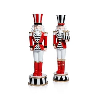 Royal Guard Christmas Figurines, Set of 2, Festive Holiday Soldier Décor, 14.25" & 14.5" Tall - Red, White, Black