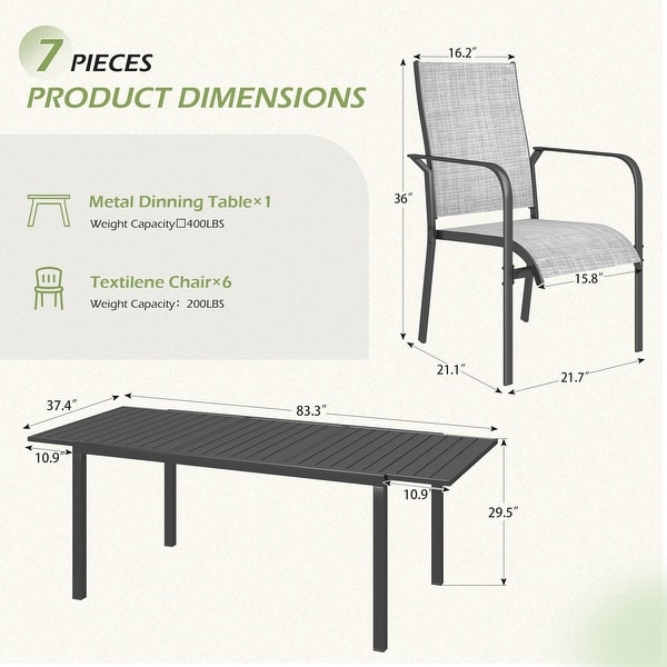 dimension image slide 26 of 33, Patio Dining Set, Outdoor Dining Table and Chairs Set with Textilene Chairs, Adjustable Umbrella Hole for Garden, Backyard