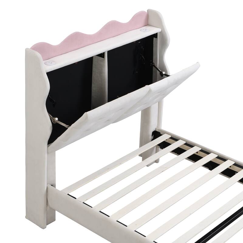 Twin Size Platform Bed with Storage Headboard, LED Lights & USB Charging