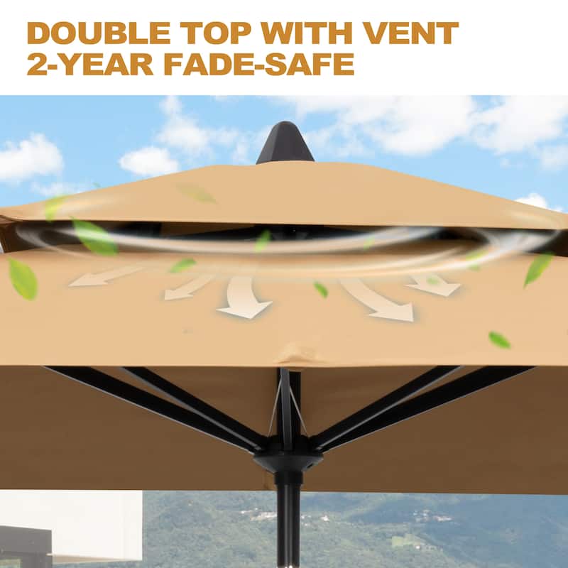 Pellebant Outdoor Patio 10 X 6.5 FT Double Top Market Umbrella with Base