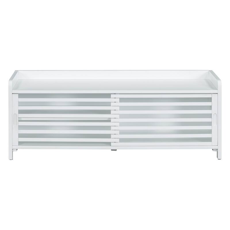 43" Distressed Shutter Storage Bench with Retro Charm for Living Room