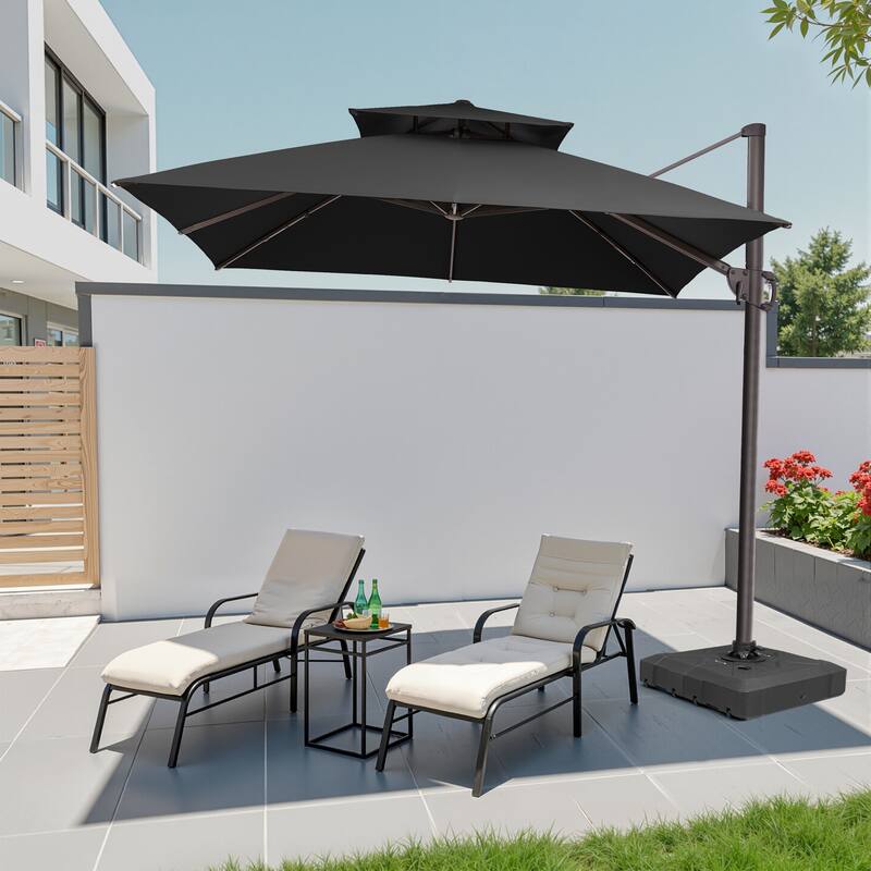 Pellebant 10 X 10 Ft Outdoor Patio Cantilever Offset Umbrella with Double Top - Black