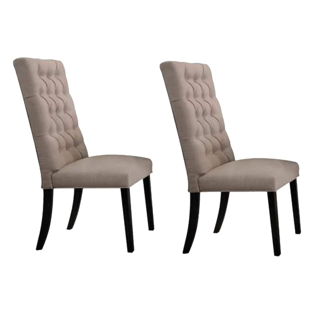 Wooden Dining Side Chair with Button Tufted Back, Set of 2, Tan Brown and Black