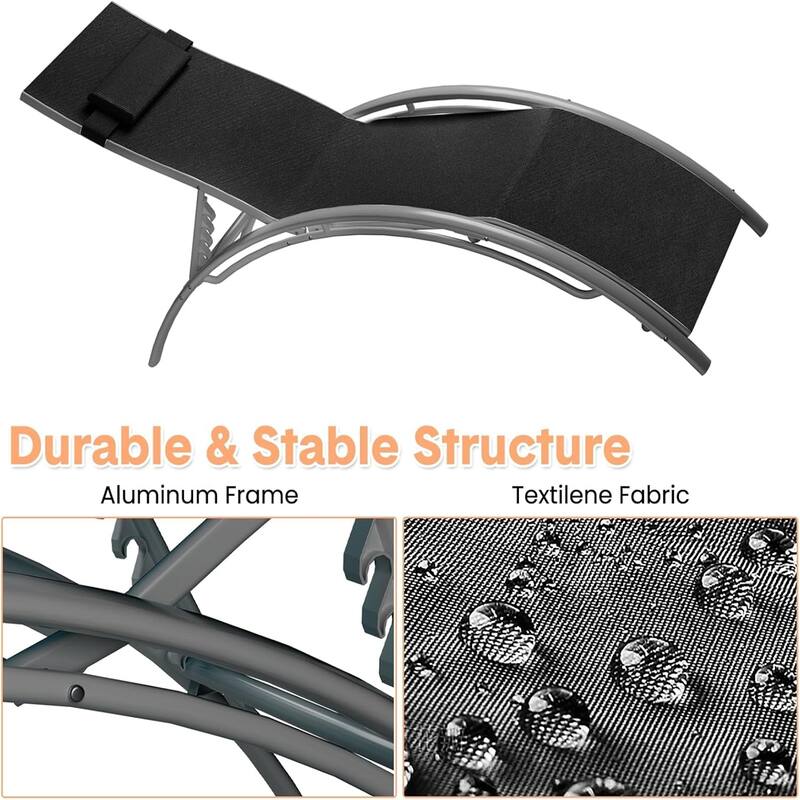 2-Pack Aluminum Adjustable Patio Chaise Lounge Chairs All-Weather Outdoor Recliners