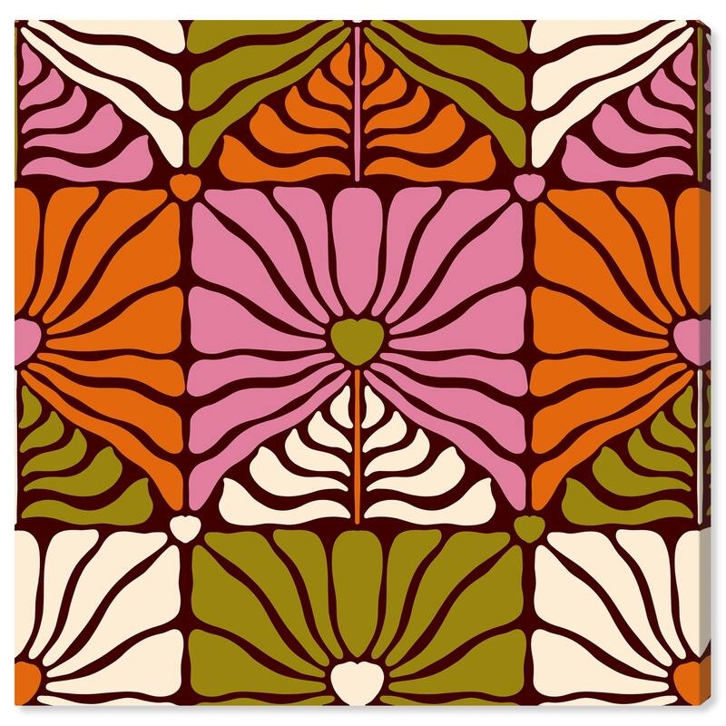 Wynwood Studio Canvas Abstract My Favorite Floral Tile Green and Modern & Contemporary Wall Art Canvas Print