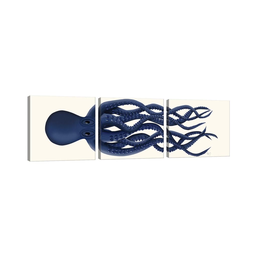iCanvas "Giant Octopus Blue Panoramic" by Fab Funky 3-Piece Canvas Wall Art Set