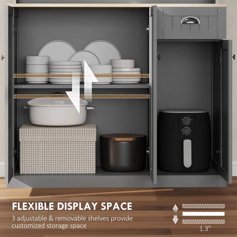 Kitchen Pantry Storage Cabinet with Microwave Oven Countertop, Drawer