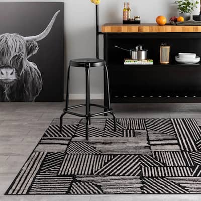 World Rug Gallery Contemporary Boho Stripes Black Area Rug