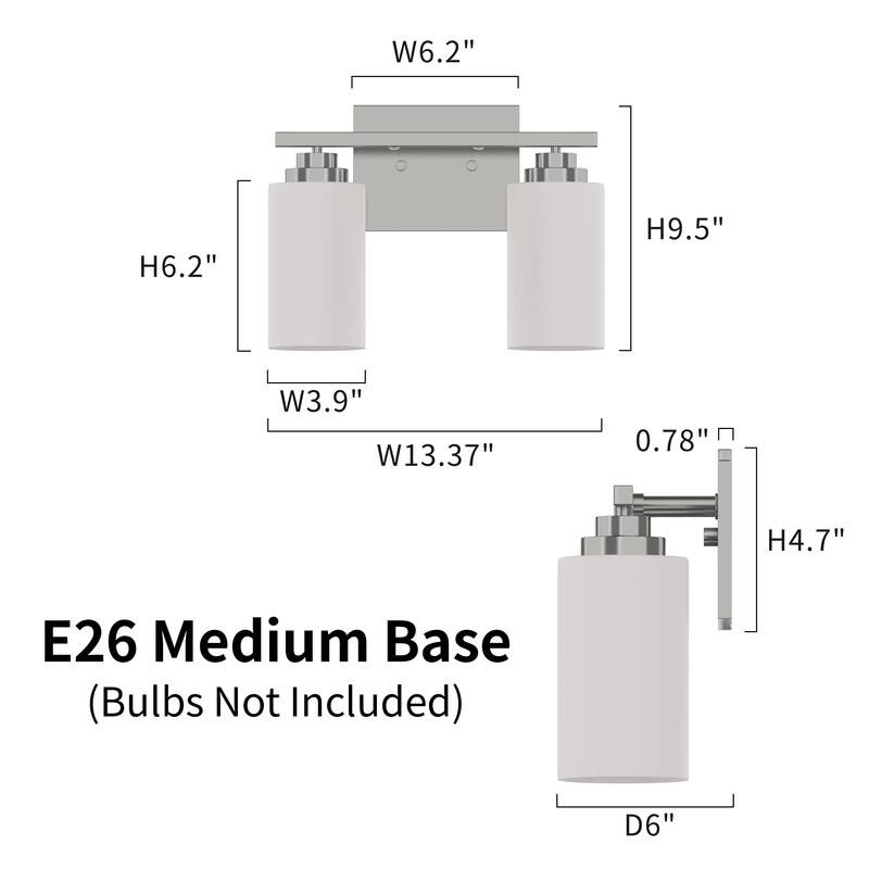KAWOTI 2-Light Dimmable Bathroom Vanity Light with Frosted White Glass