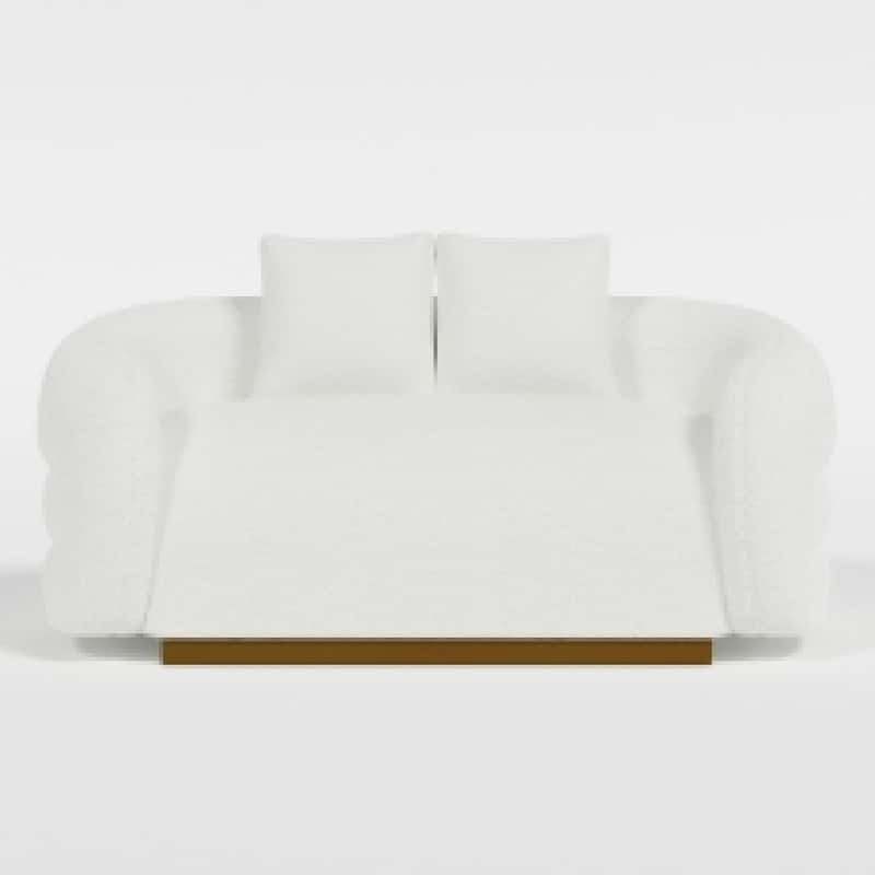 Novy Loveseat with 2 Accent Pillows, White Sherpa, Gold, 71 Inch