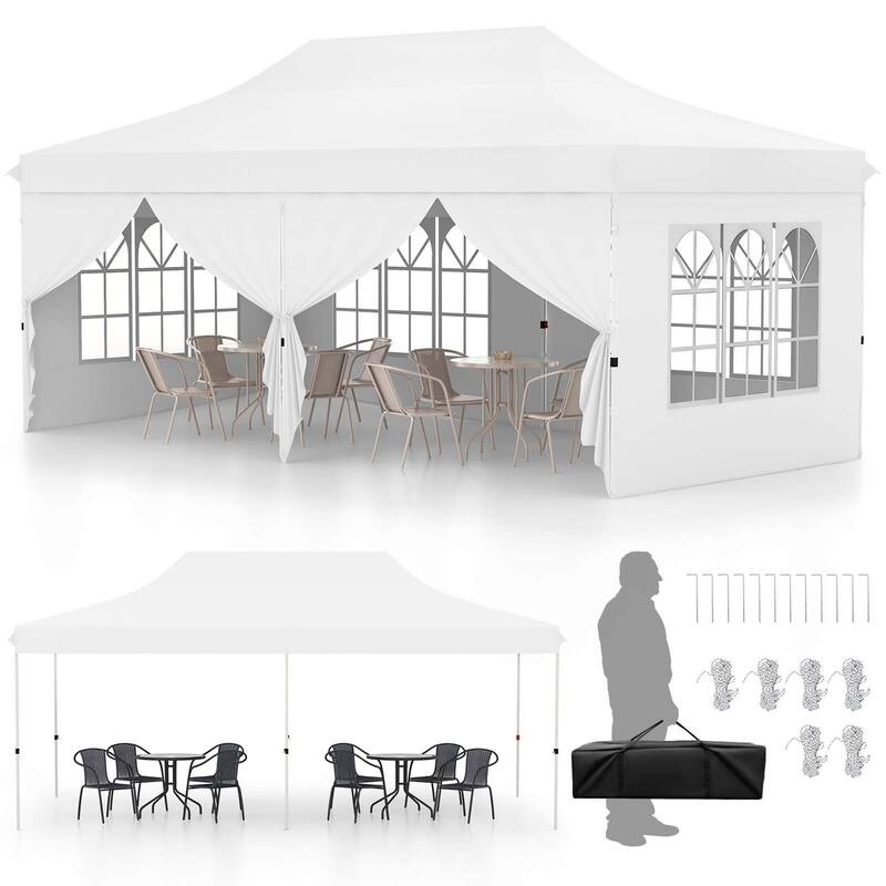 10 x 20FT Pop-up Canopy Instant Canopy Tent w/ Detachable Sidewalls - White