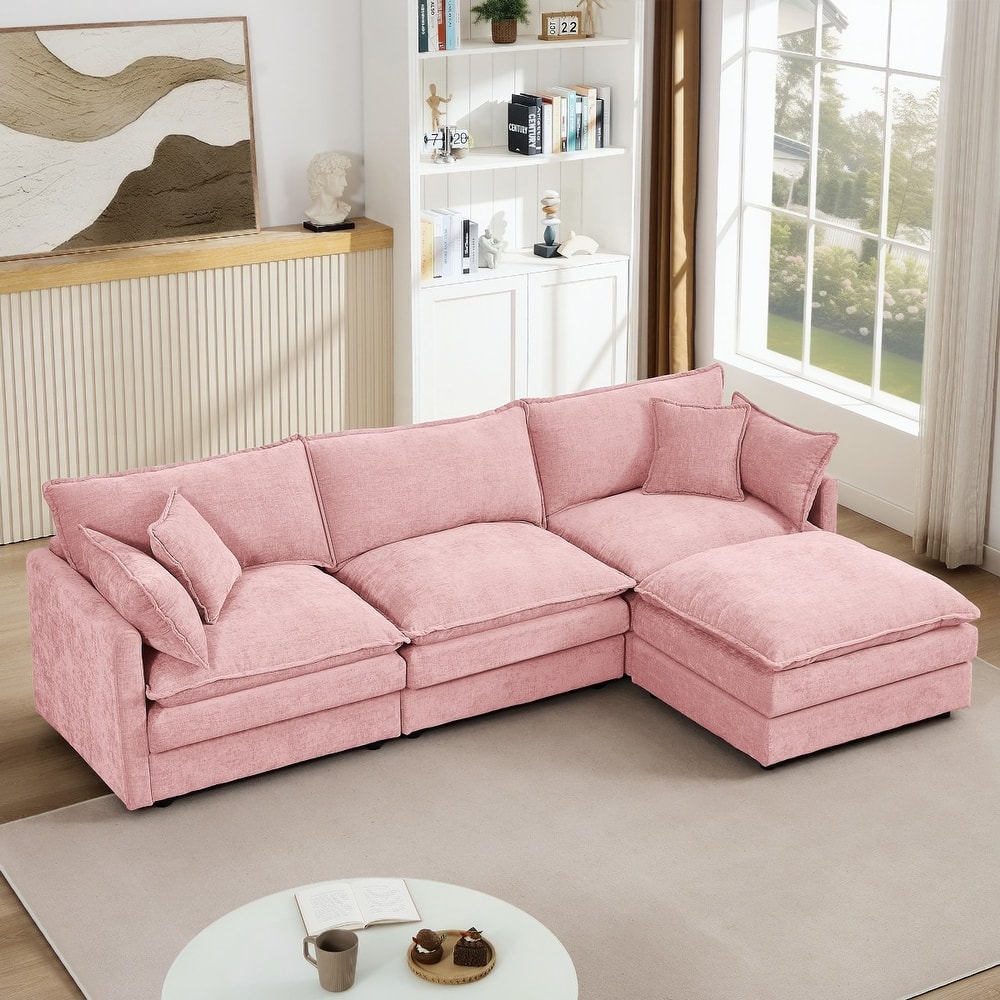 102" L-shaped Modular Chenille Sectional Sofa with Movable Ottoman