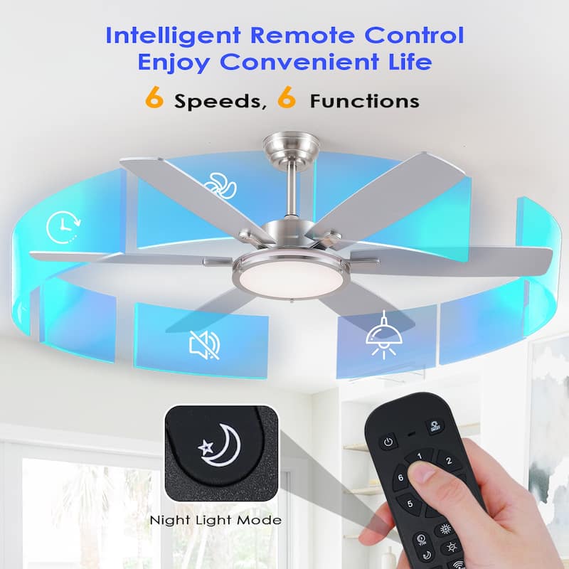 46 and 52 Inch Modern Ceiling Fan with LED and Remote 5 Plywood Dual Side Blades Remote and APP Control for Living Room Bedroom