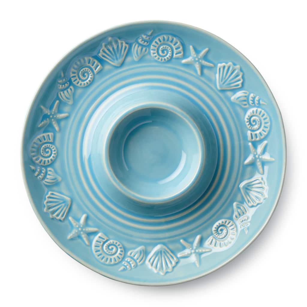 Certified International Coastline Blue Chip & Dip Server, 13.5" - 13.50"L x 13.50"W x 1.75"H