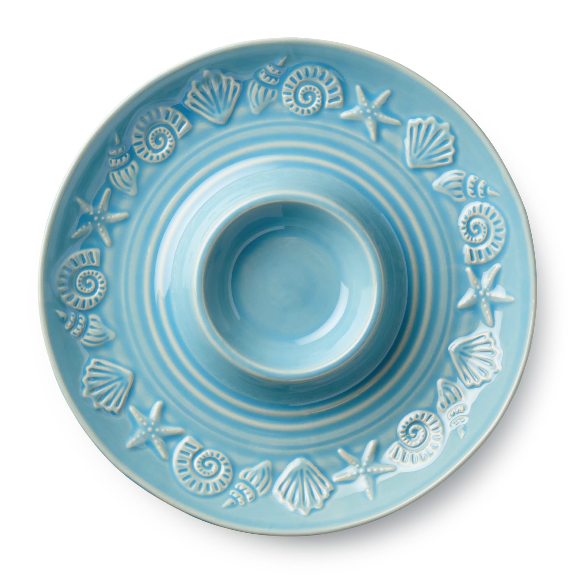 Certified International Coastline Blue Chip & Dip Server, 13.5" - 13.50"L x 13.50"W x 1.75"H