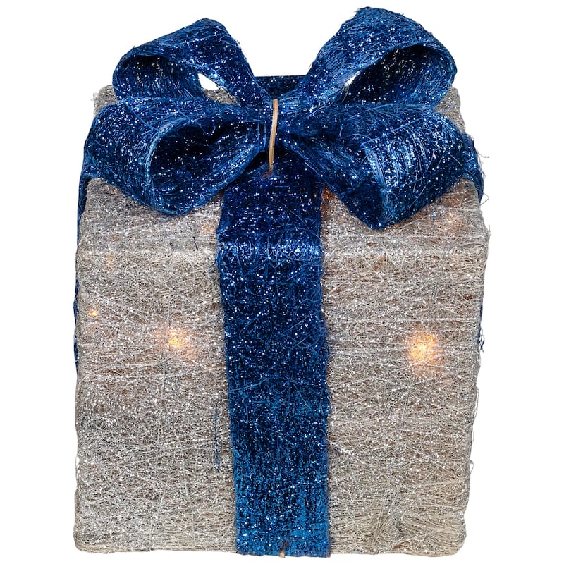 Set of 3 Silver Blue Lighted Gift Boxes Outdoor Christmas Yard Decor