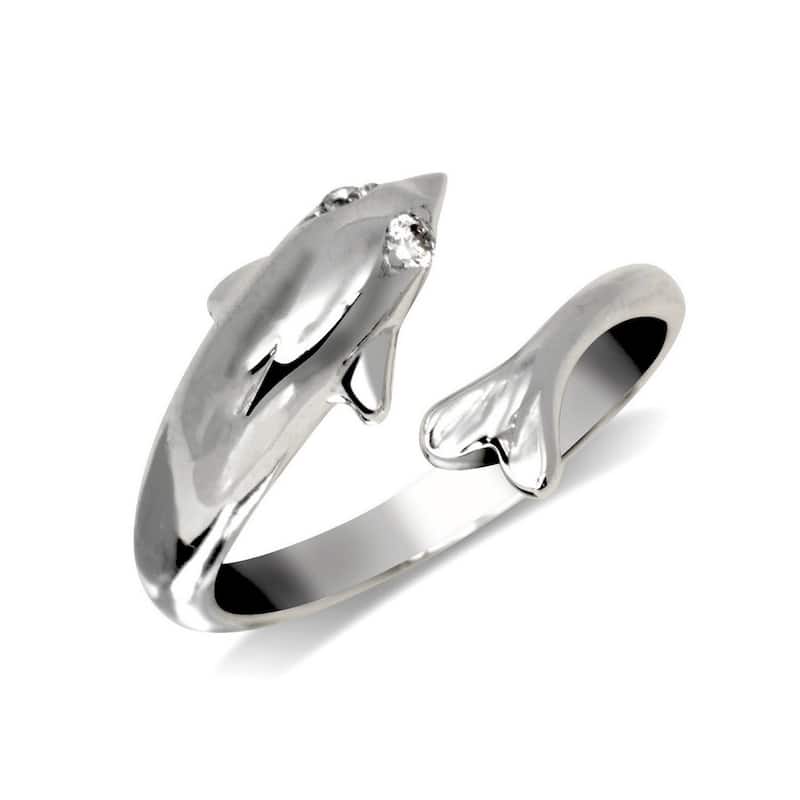 Curata Solid 925 Sterling Silver Elegant Adjustable Cubic Zirconia Swimming Dolphin Toe Ring (10mmx15mm)