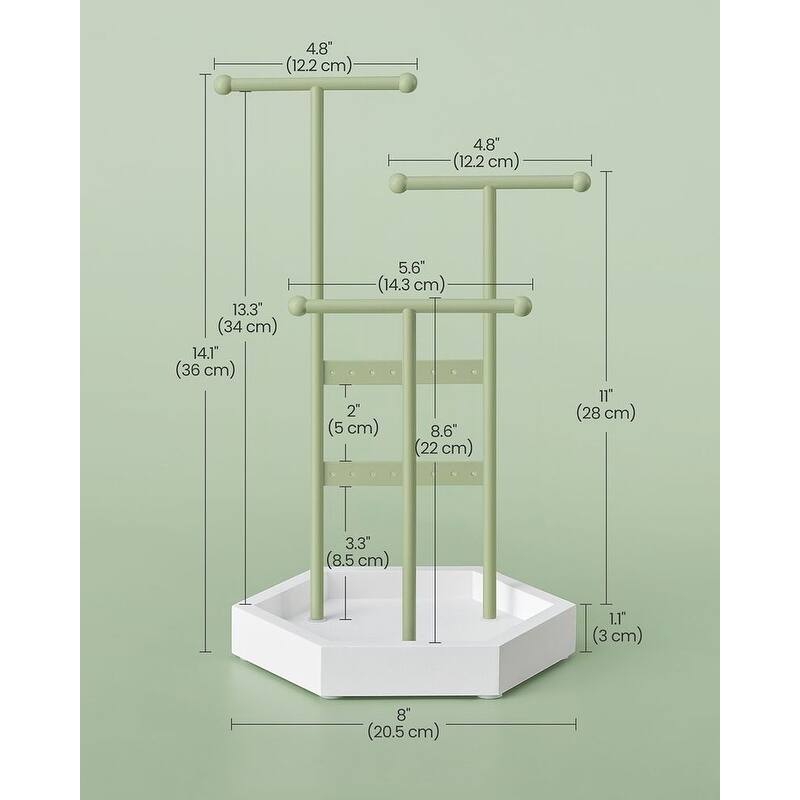 Metal Frame Jewelry Display Stand Holder with Hexagonal Base - 7"D x 8"W x 14.1"H