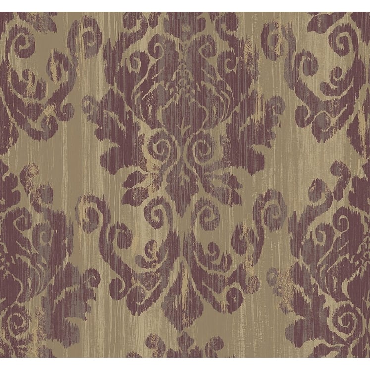 Seabrook Designs Caesar Damask Unpasted Wallpaper - 27 in. W x 27 ft. L - 27 in. W x 27 ft. L - Metallic Taupe & Wine