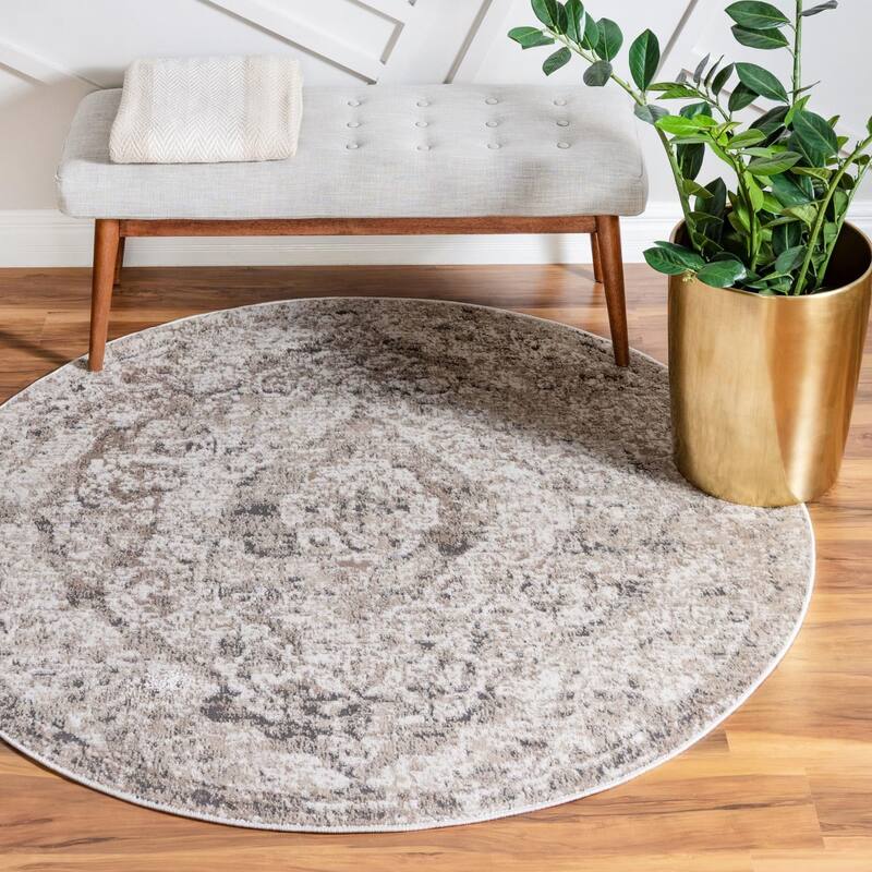 Transitional Wedo Collection Area Rug - 3'3" Round - Beige