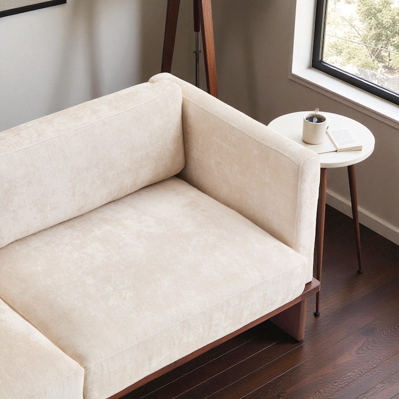 77" Modern Boucle Sofa, 3-Seater Upholstered Couch with Solid Wood Base and Square Arms for Living Room