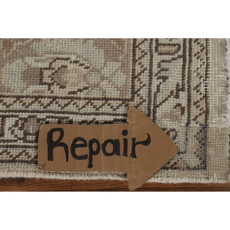 Beige Distressed Tabriz Vintage Persian Rug Hand-Knotted Wool Carpet - 6'9" x 9'6"