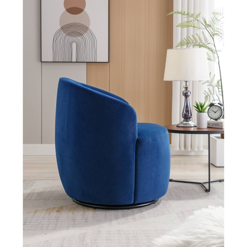 Blue Velvet 25.6" Swivel Barrel Chair with Black Coating