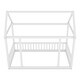 preview thumbnail 10 of 11, White Twin Size Pine Wood Floor Wooden Bed with House Roof Frame and Safety Guardrails