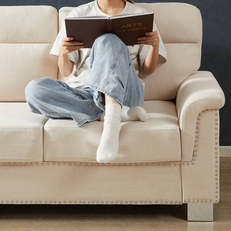 82 Inch Modern 3 Seater Sofa with Snowfleece Fabric, Compressed Upholstered Couch for Living Room Bedroom