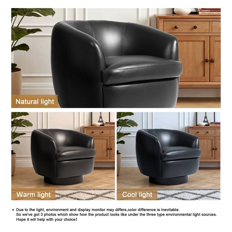 Low Back PU Leather Barrel Chair 360° Swivel Accent Chair for Living Room