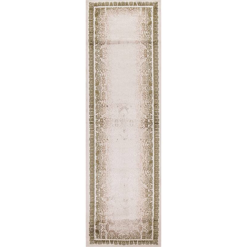 Turkish Geometric Damask Transitional Oriental Rug Home Decor Carpet - 2'7" x 9'10" - Beige