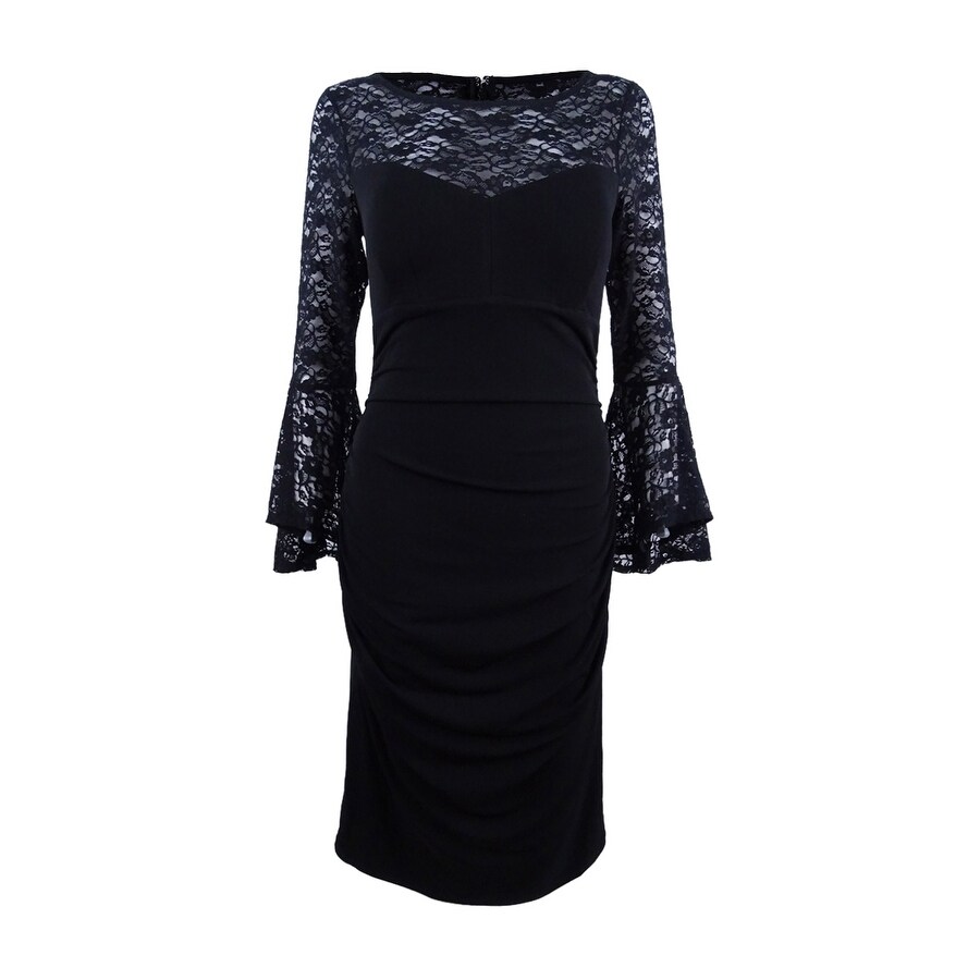 black sheath dress with bell sleeves