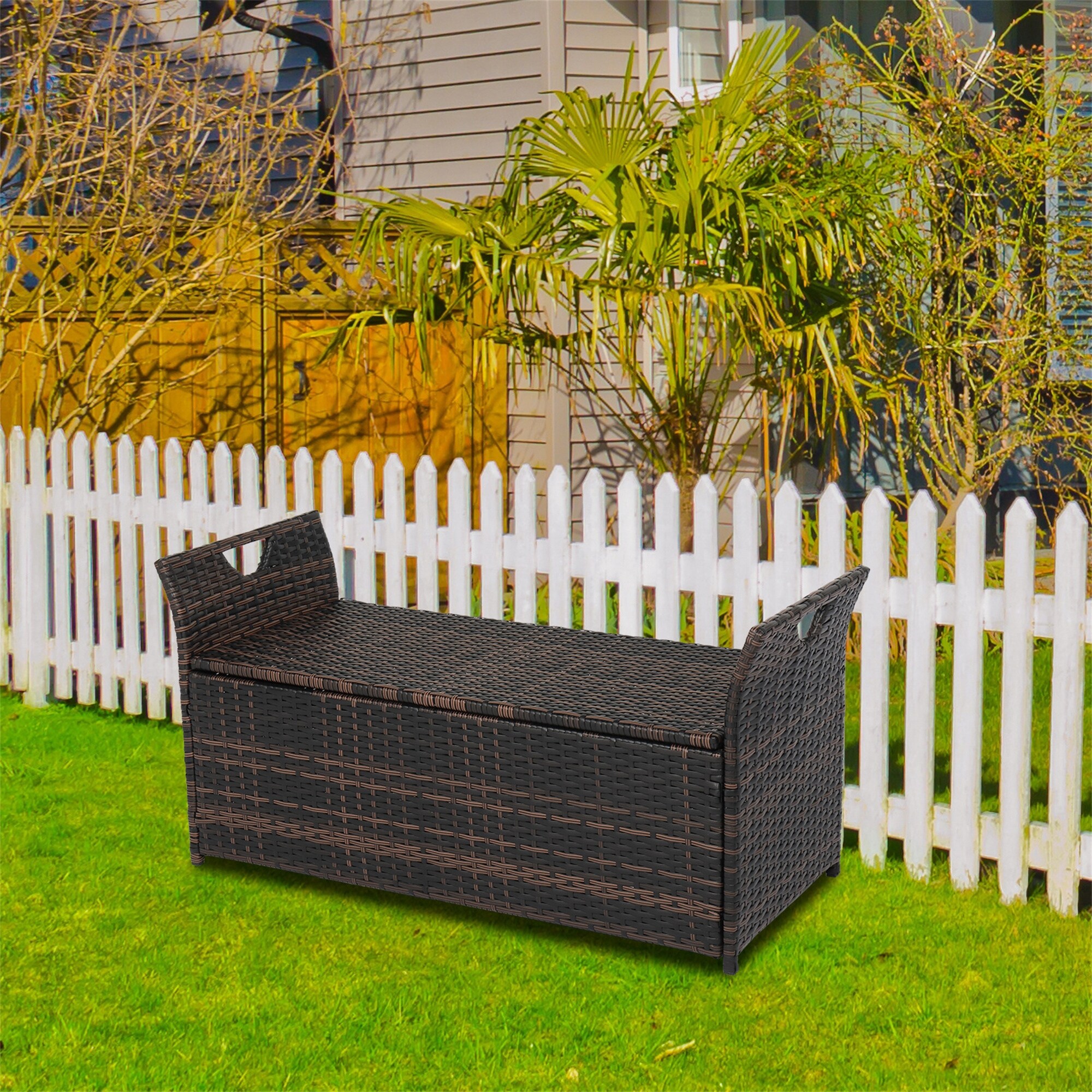 Garden storage bench sale rattan