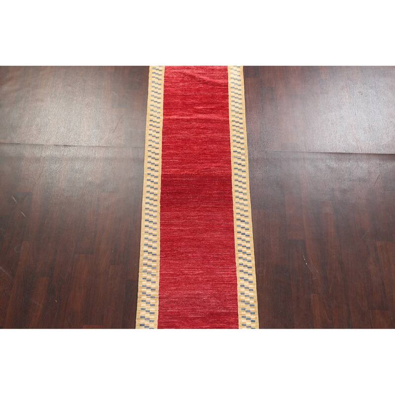 Bordered Gabbeh Kashkoli Oriental Wool Runner Rug Hand-knotted Carpet - 2'8" x 9'10"
