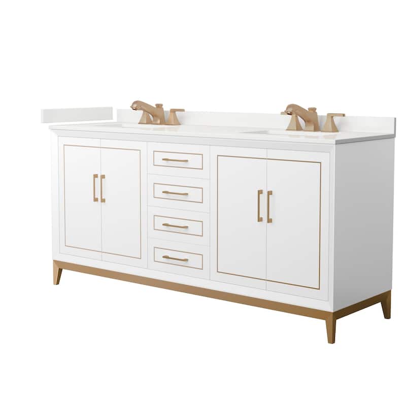 Wyndham Collection WCH515172D-QTZ-US3MXX Marlena 72" Free Standing - White / White Quartz Top / Satin Bronze Hardware