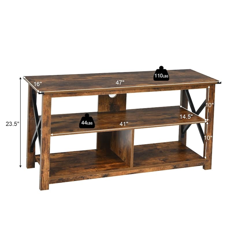 Modern Farmhouse TV Stand Entertainment Center for TV's up to 55" with Open Shelves - 47"X16"X23.5"(LXWXH)