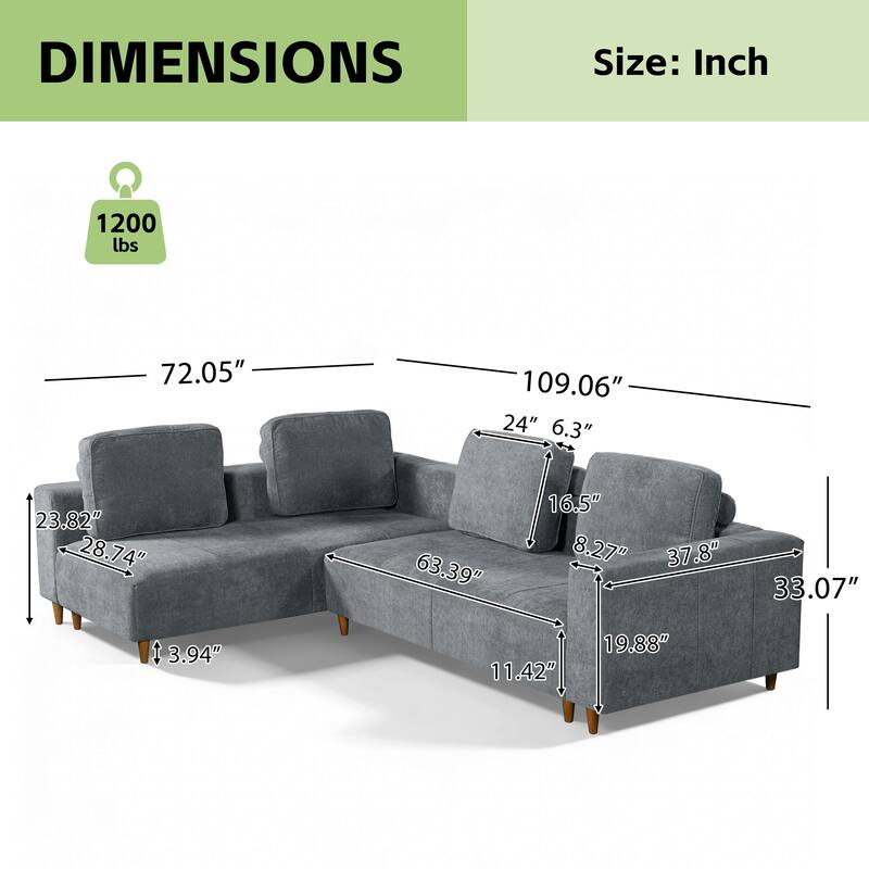 Christopher Knight Home - Modular 109" Soft Upholstered L-Shaped Sectional Sofa