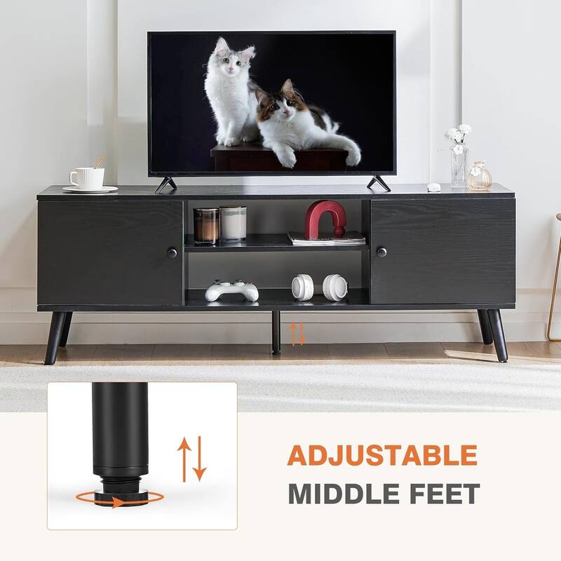 TV Stand for 55 60 inch TV, Entertainment Center with Storage Cabinet, Mid Century Modern Media Console Table, Adjustable Hinge