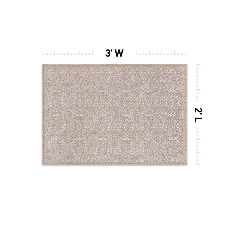 World Rug Gallery Transitional Floral Circles Textured Flat Weave Indoor/Outdoor Area Rug