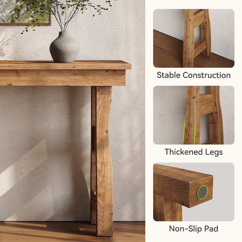 59" All Solid Wood Console Table, Rustic Style Entryway Table for Living Room and Foyer