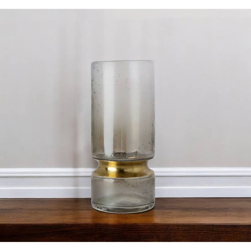 HomeRoots 13" Gold Abstract Cylinder Metal Table Vase - 5" W x 11" H x 5" D