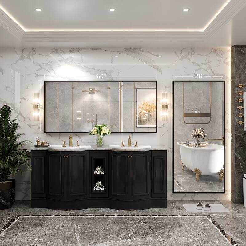 Tempered Glass and Metal Framed French Cleat Mounted Wall Bathroom / Vanity Mirror