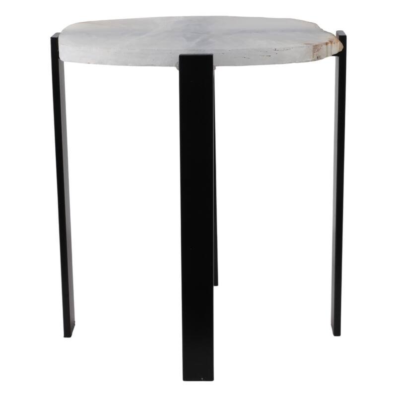 Stone Agate Accent Table Contemporary Round Modern Design - 20" Black - 18" x 14.25" x 20"