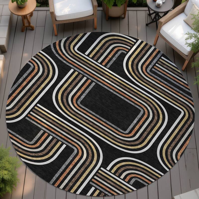 Machine Washable Indoor/ Outdoor Modern Leawood Chantille Rug - Black - 8' x 8'