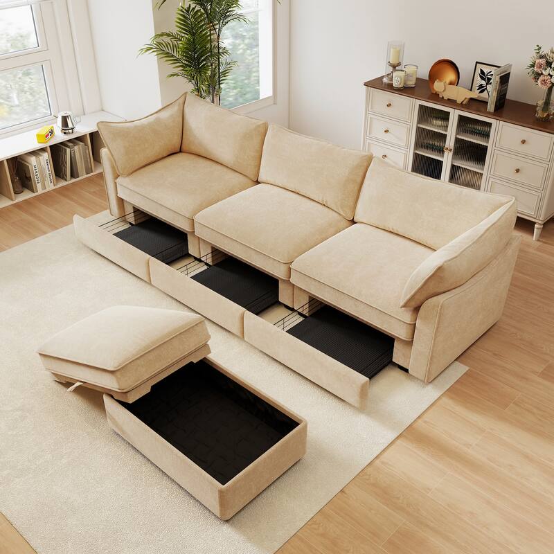 Rossetta L-Shaped Unique Structural Modular Design Wraparound Cushions Sofa with 1 Movable Ottoman