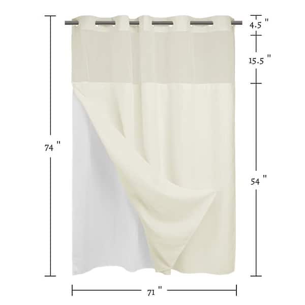dimension image slide 17 of 18, No Hook Waffle Weave Shower Curtain with Snap-in Liner
