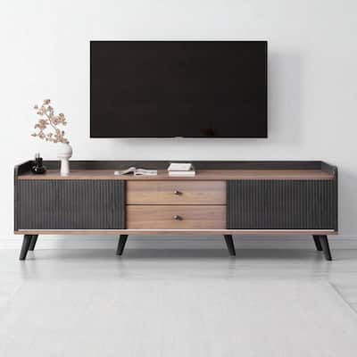 63" Mid Century Modern TV Stand for 70 Inch TV, Media Console with 2 Cabinets, 2 Drawers & Cable Management