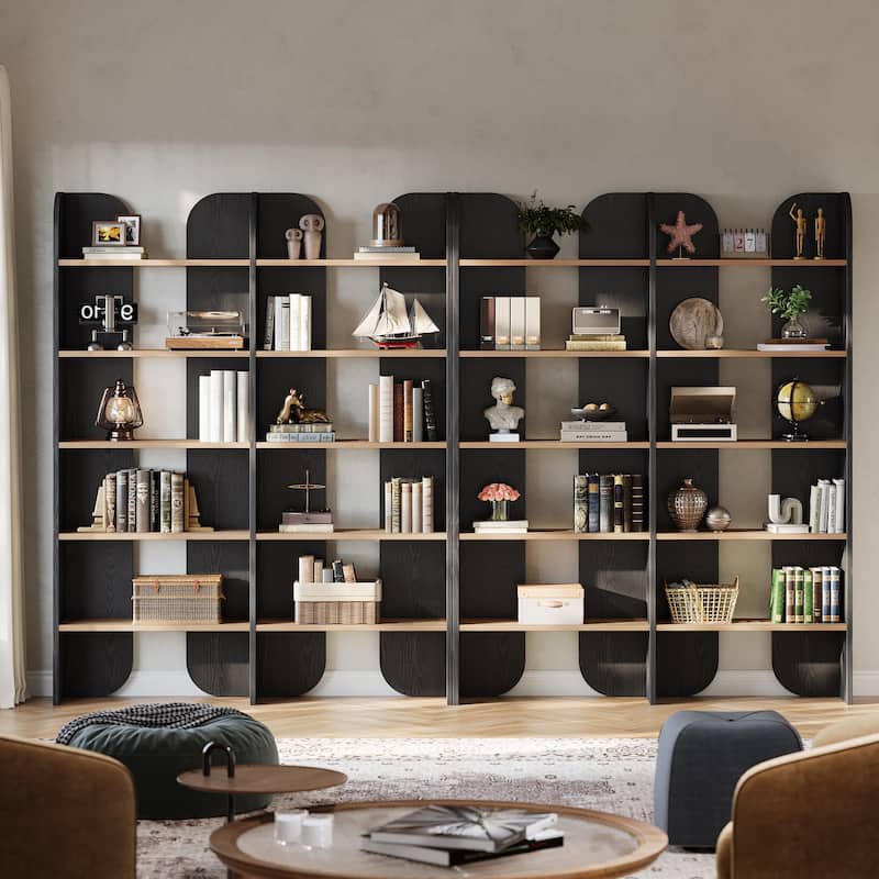 5-Tier Farmhouse Bookshelf, 70.87-Inch Double Wide Bookcase