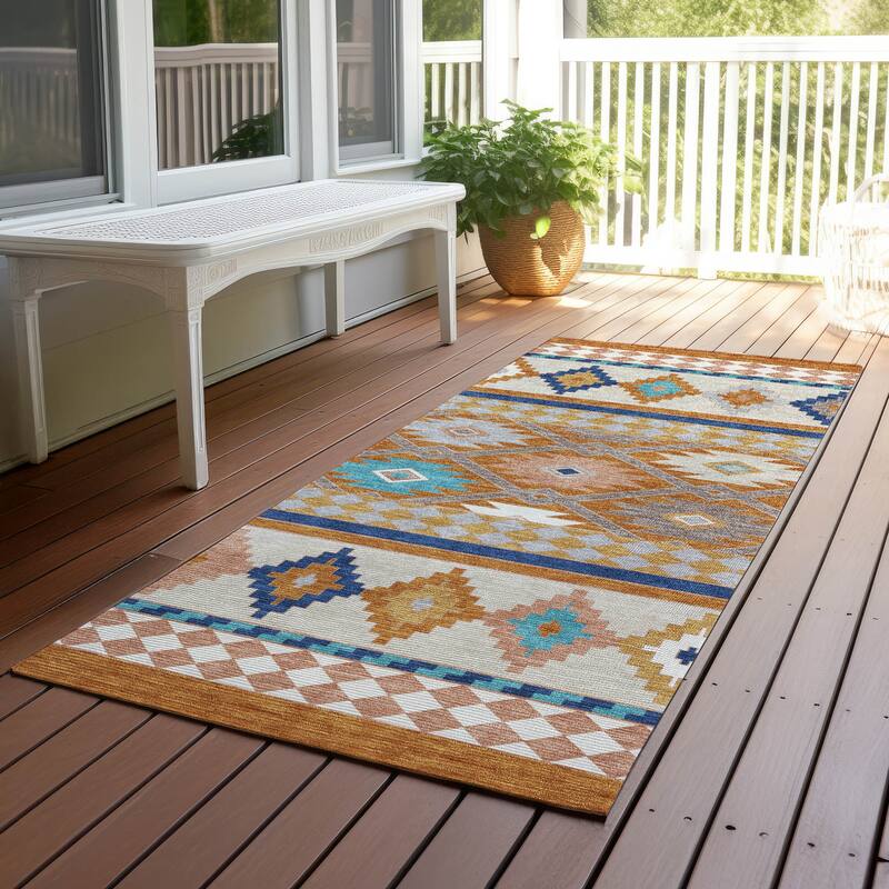 Machine Washable Indoor/ Outdoor Global Clemente Chantille Rug - Paprika - 2'3" x 7'6"
