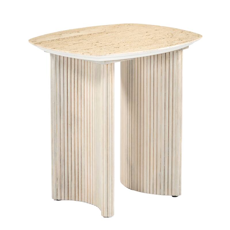 Wood Accent Table Fluted Base Curved Legs Modern Design Sculpted Frame